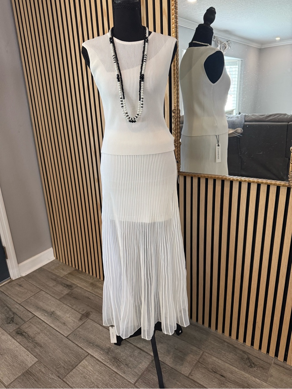 Women's Off White Pleated Maxi Skirt with Matching Top - Elegant Summer Style